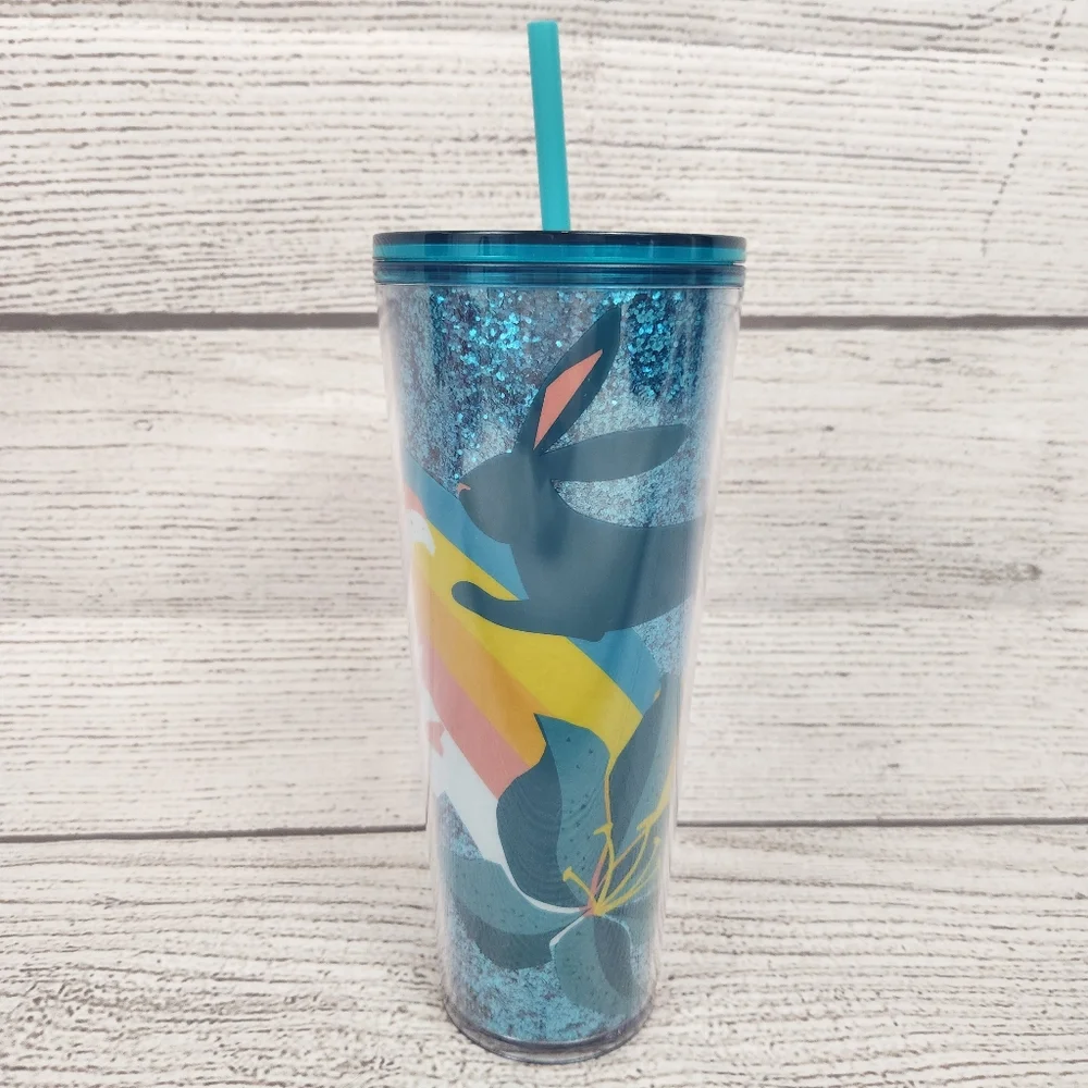 Starbucks Glitter Bunny Easter Floral Tumbler 24 oz